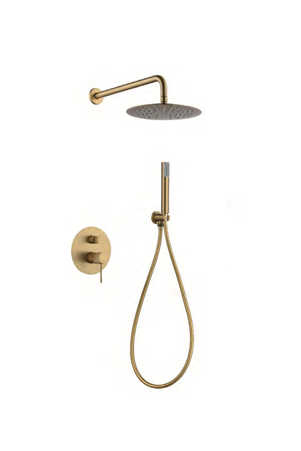 Conjunto de ducha monomando empotrado oro cepillado serie Firenze