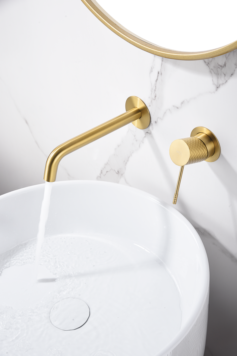 Grifo de lavabo empotrado monomando oro cepillado serie Génova