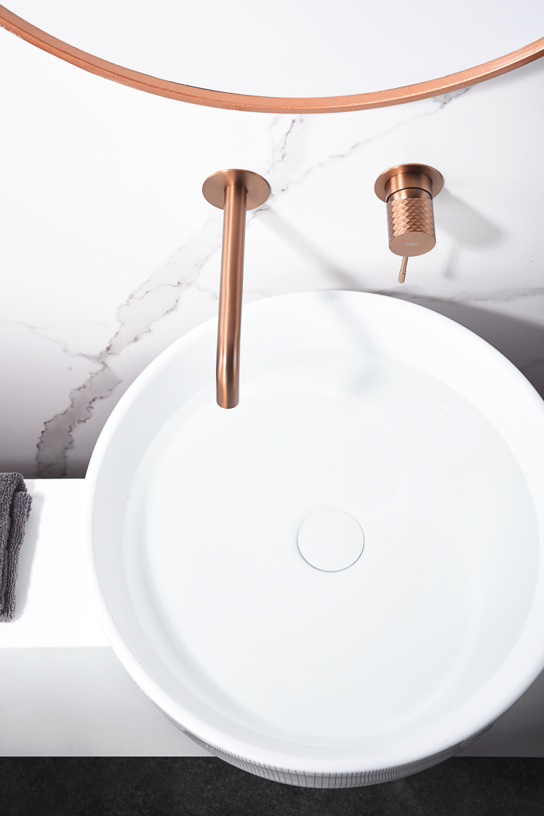 Grifo de lavabo empotrado monomando oro rosa cepillado serie Génova
